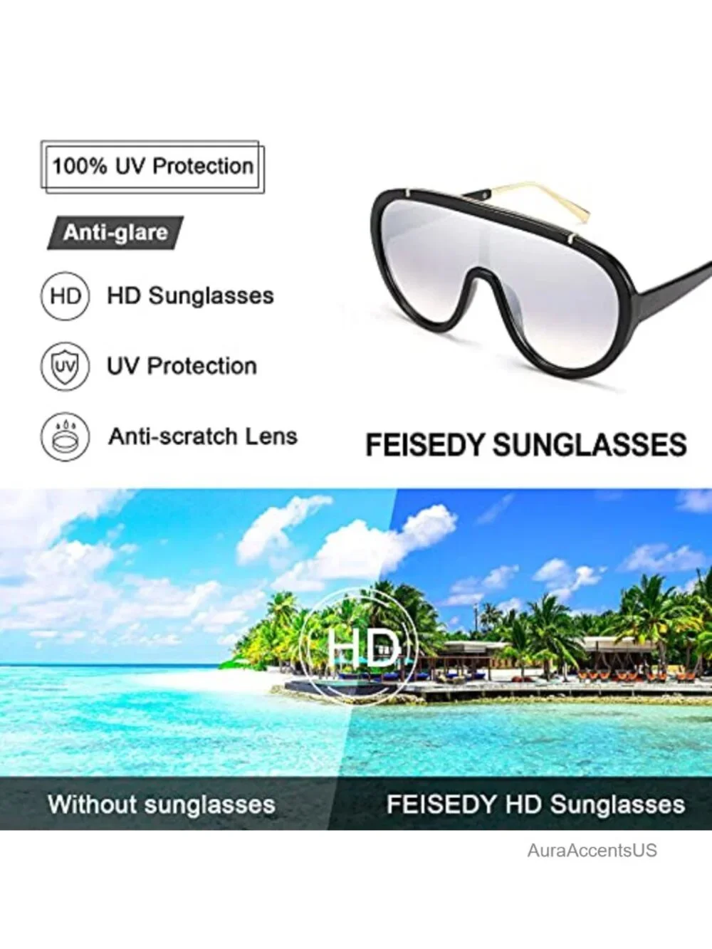 Oversized Retro Round Sunglasses One Piece Frame UV400